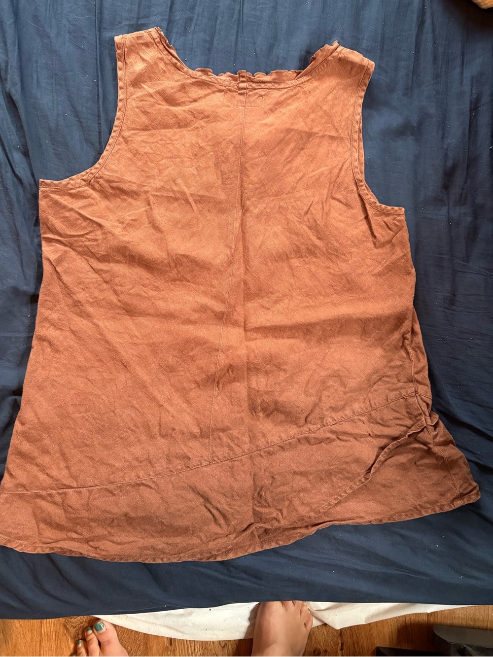 FLAX Rust Brown Ruffled Linen Tank Top Large - Picture 3 of 4